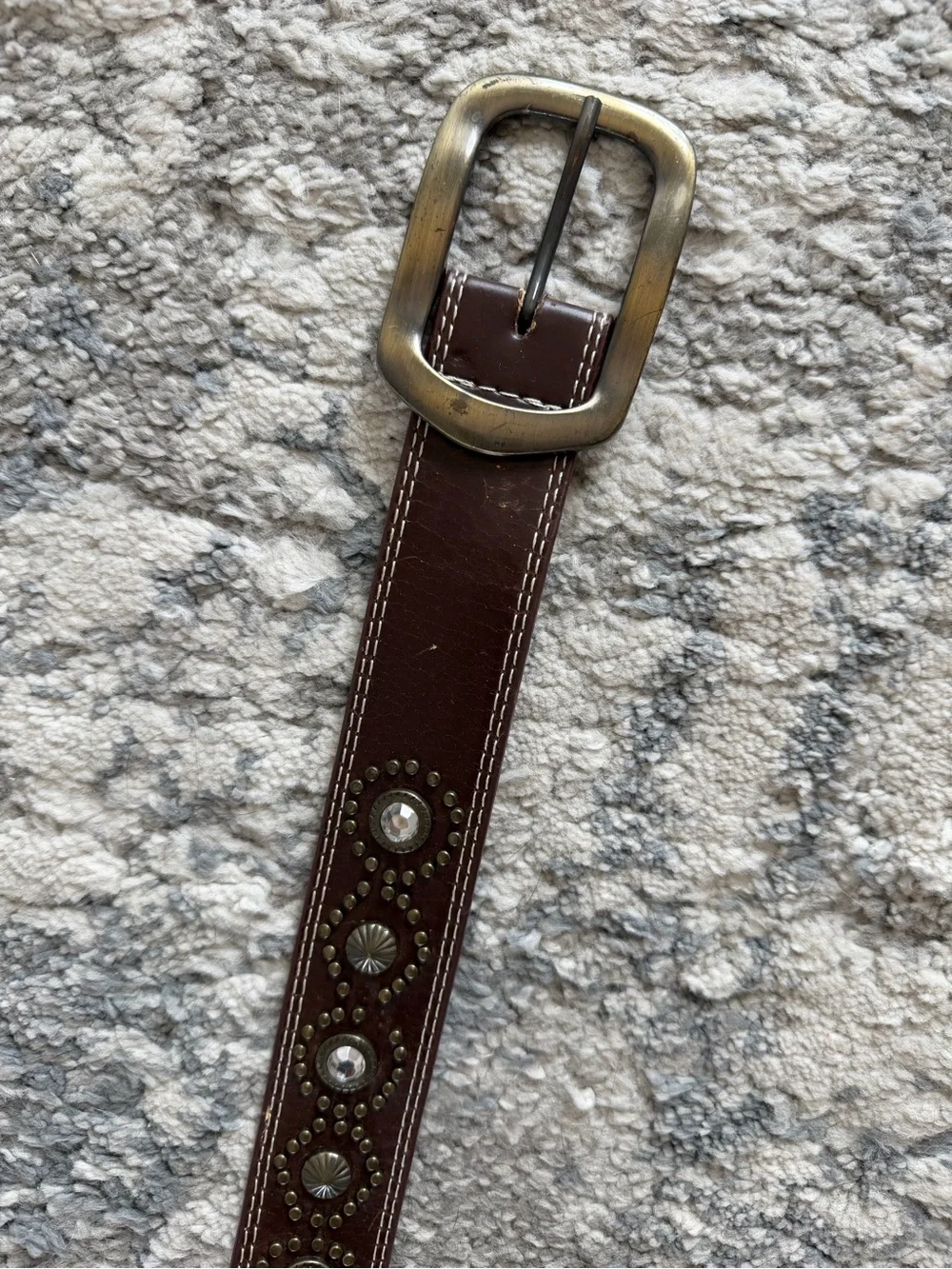 Vintage Sonoma Brown Studded Leather Belt with Antiqued Buckle